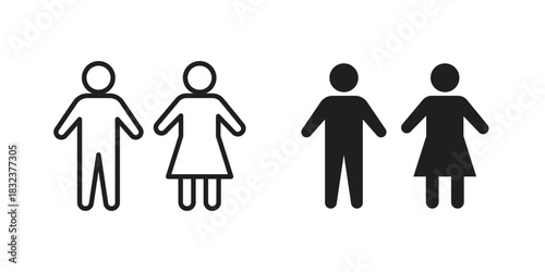 Man and woman icon flat and thin stroke vector pack. Editable icons set