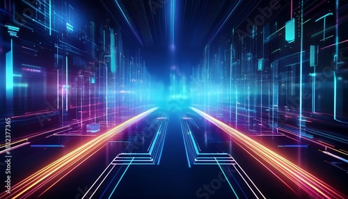 futuristic technology abstract background with lines and cubes big data data center server internet speed fantastic wallpaper abstract neon lights into digital technology generative ai