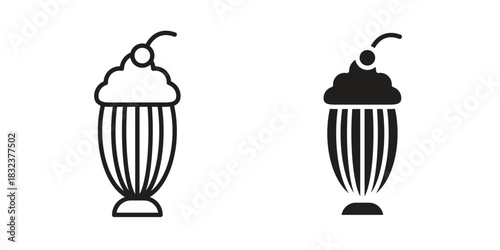 Milkshake icon flat and thin stroke vector pack. Editable icons set