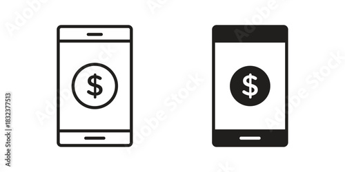 Mobile banking icon flat and thin stroke vector pack. Editable icons set