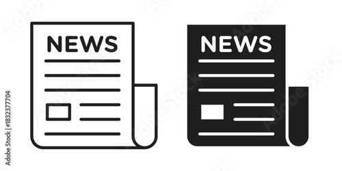Newspaper icon flat and thin stroke vector pack. Editable icons set