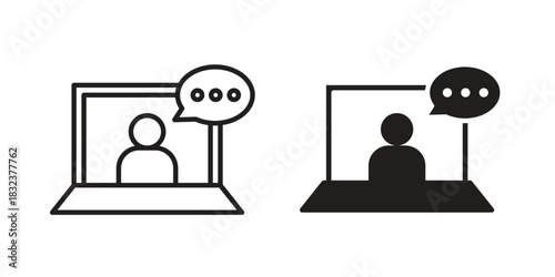 Online course icon flat and thin stroke vector pack. Editable icons set