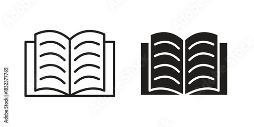 open book icon flat and thin stroke vector pack. Editable icons set