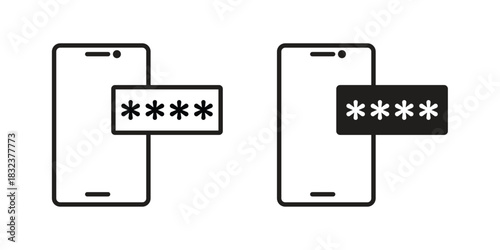 Otp sms password icon flat and thin stroke vector pack. Editable icons set