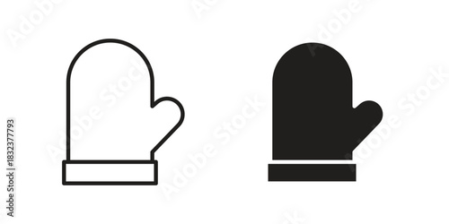Oven mitt icon flat and thin stroke vector pack. Editable icons set