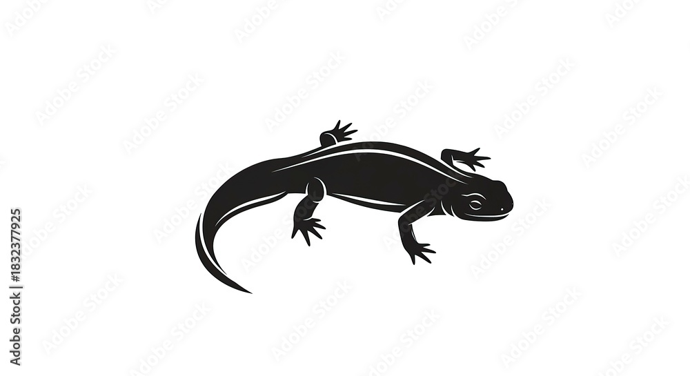 Fototapeta premium Black salamander silhouette vector icon isolated on a clean white background.