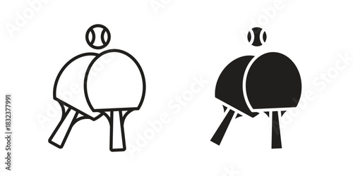 Ping pong icon flat and thin stroke vector pack. Editable icons set