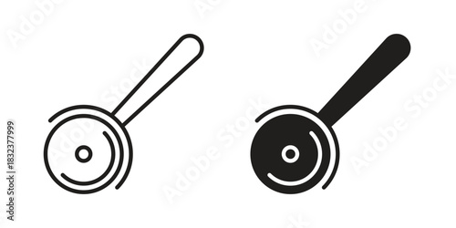 Pizza Slicer icon flat and thin stroke vector pack. Editable icons set