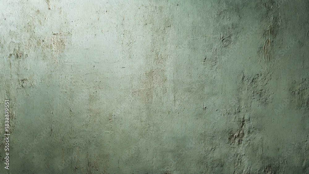 Obraz premium A textured, distressed pale green wall with peeling paint and visible wear, showcasing an aged, grunge aesthetic suitable for backgrounds and overlays.