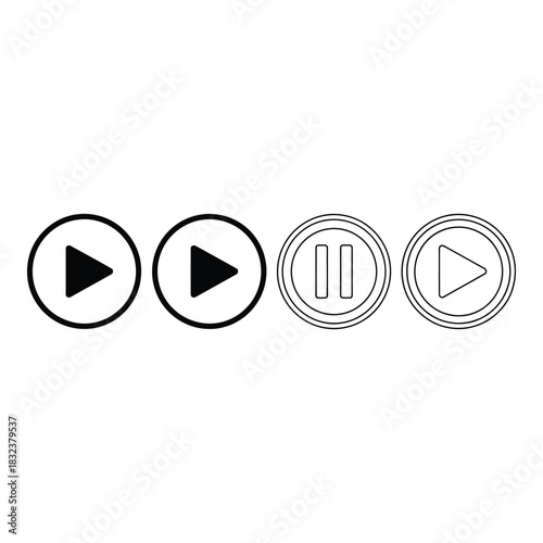 Set of play and pause icons for media controls