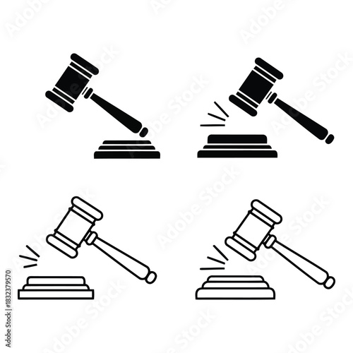Four gavel icons representing justice and law
