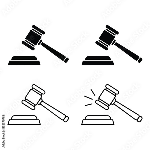 Set of four gavel icons representing justice and legal decisions