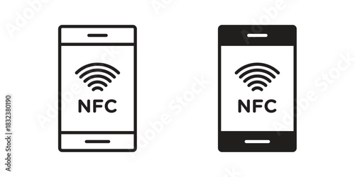 NFC communication icon set. Outline symbol editable.