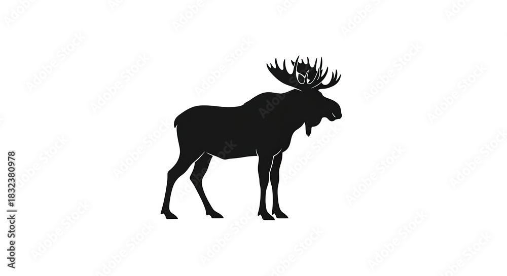 Fototapeta premium Black silhouette of a standing moose with large antlers.