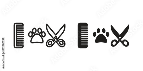 Pet grooming icon set. Outline symbol editable.