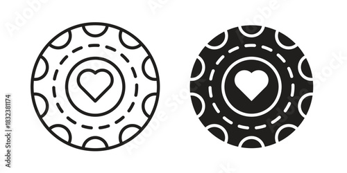 Poker chip icon set. Outline symbol editable.