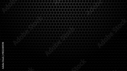 Black metal mesh background with circular holes and subtle gradient lighting