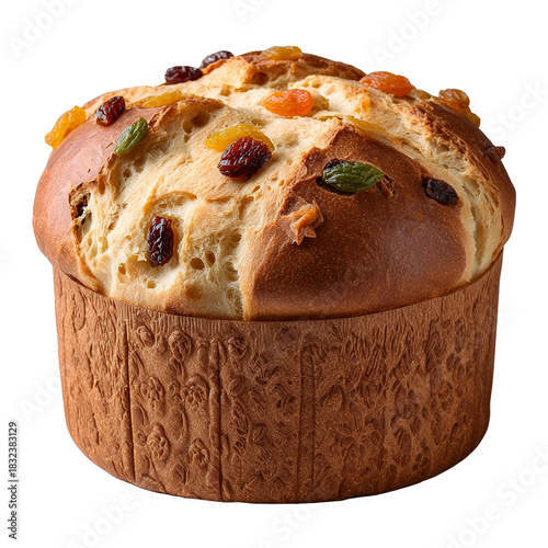 Sweet, fluffy bread with candied fruits isolated on transparent background