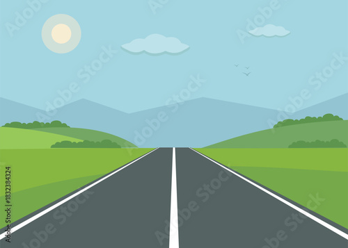 long, straight, empty, or lonely road route leading to the mountains. For vacation, business, travel,