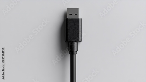 Black usb-c cable on white background, symbolizing connectivity