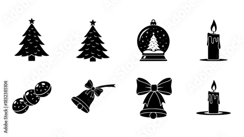 Christmas Icons Collection Ornaments, Bells, Trees, and Candles