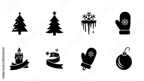Collection of Merry Christmas and Winter Holiday Season Graphic Icons