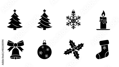 Set of minimalist Christmas and winter holiday outline icons