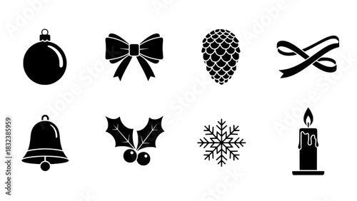 Christmas Decorations Icons Set Festive Ornaments, Symbols, and Designs