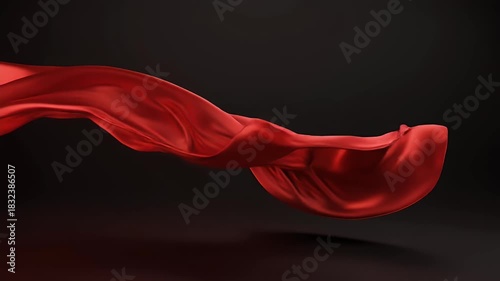 Elegant Red Silk Fabric Flowing in Slow Motion against Black Background, Luxurious Textile and Fashion Abstract.