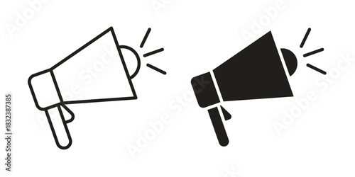 Megaphone icon flat and stroke collection for ui ux work.