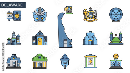 Delaware State Icons A Collection of Iconic Landmarks, Buildings, and Symbols Representing the First State