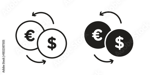 Money exchange icon flat and stroke collection for ui ux work.