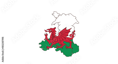 Welsh Dragon Flag in Map Outline Symbol of Wales, a Nation's Identity, and Pride - Wales Flag Image