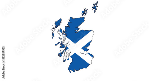 Scotland Map with the national flag, showing the shape and outline with the St Andrews Cross flag