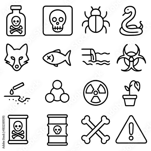 Warning Icons: A collection of warning icons, showcasing various symbols of danger and hazardous materials, essential for conveying safety precautions and risks.