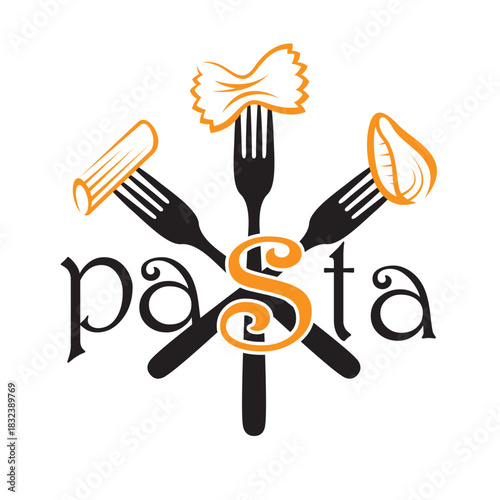 illustration of forks with pasta isolated on white background