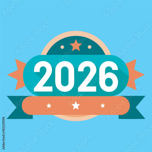 A clean flat vector 2026 new year text vector art illustration 4