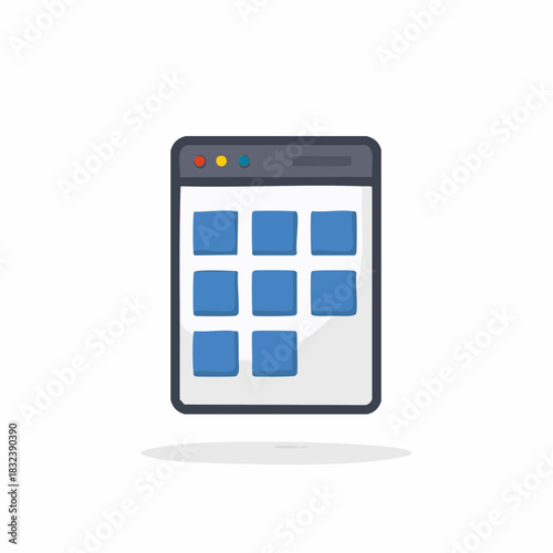 Illustration of a Browser Window Containing a Grid of Nine Blue Squares
