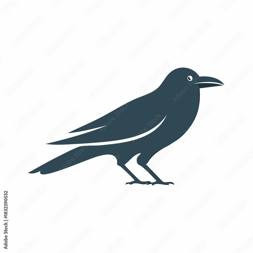 Fototapeta premium Dark Raven Crow Bird Silhouette Vector Illustration Icon Standing
