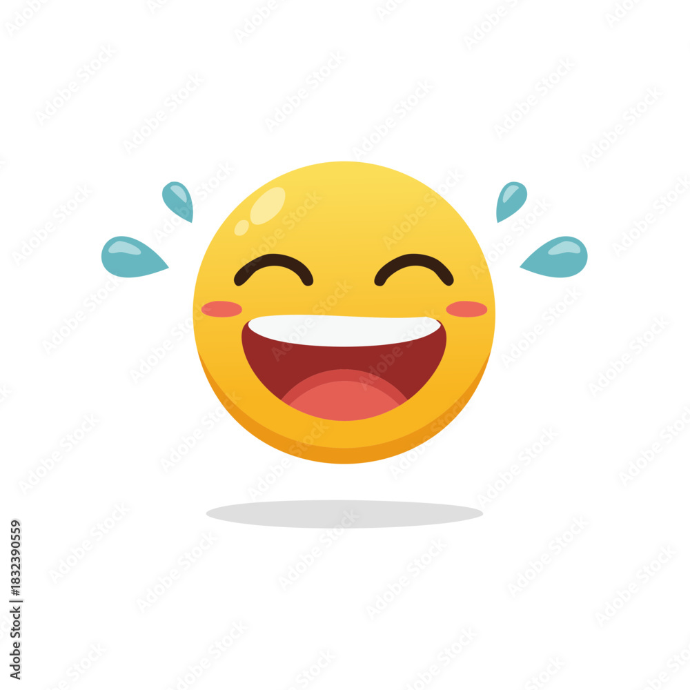 Fototapeta premium Overjoyed Laughter Emoji with Tears of Joy Streamed Down, Represents Extreme Happiness and Playfulness