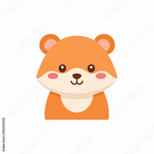 Cute Cartoon Bear Portrait Isolated Adorable Orange Bear Cub Illustration