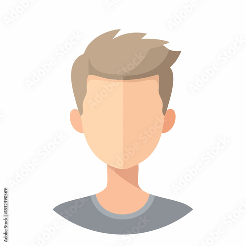 Flat design portrait of a young man with short brown hair and a grey shirt
