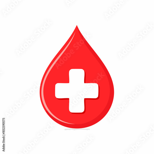 Donation Symbol Red Blood Drop with White Cross Represents Health and Medicine