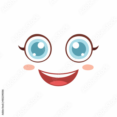 Cartoon Face with Happy Expression Smiling Eyes and Cheeks