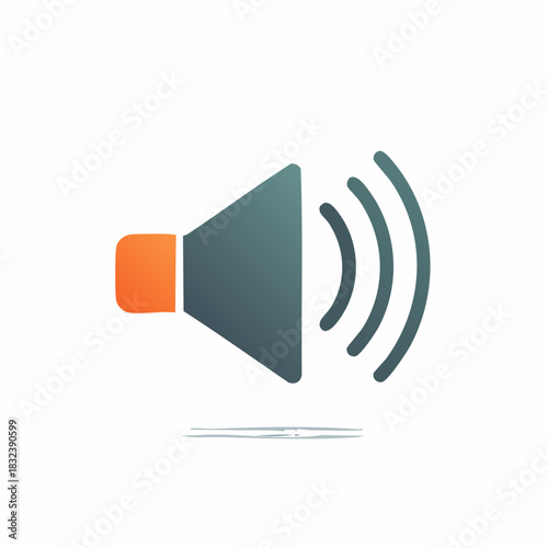 Graphic speaker icon emitting sound waves with a gradient color scheme and shadow