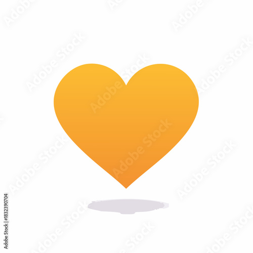 Bright orange heart symbol with a soft shadow on a white background