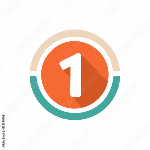 Bold graphic icon number one in circle with long shadow