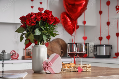 Vase with beautiful rose fl...