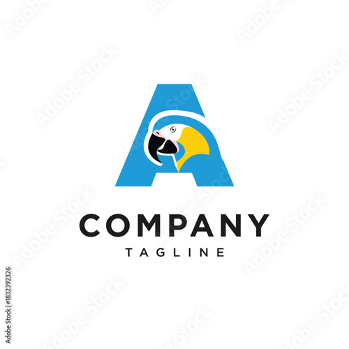 Letter A Blue Throated Macaw Logo Icon Vector