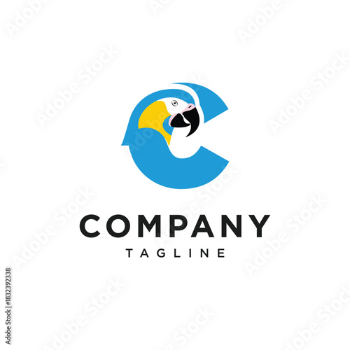 Letter C Blue Throated Macaw Logo Icon Vector